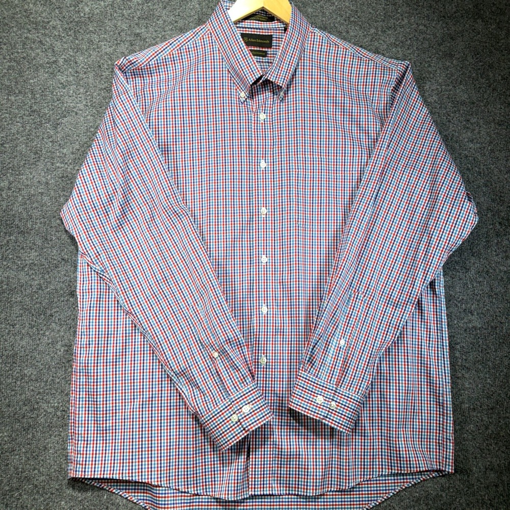 Allen Edmonds Performance Shirt Mens XXL Red Blue Tattersall Gingham Check